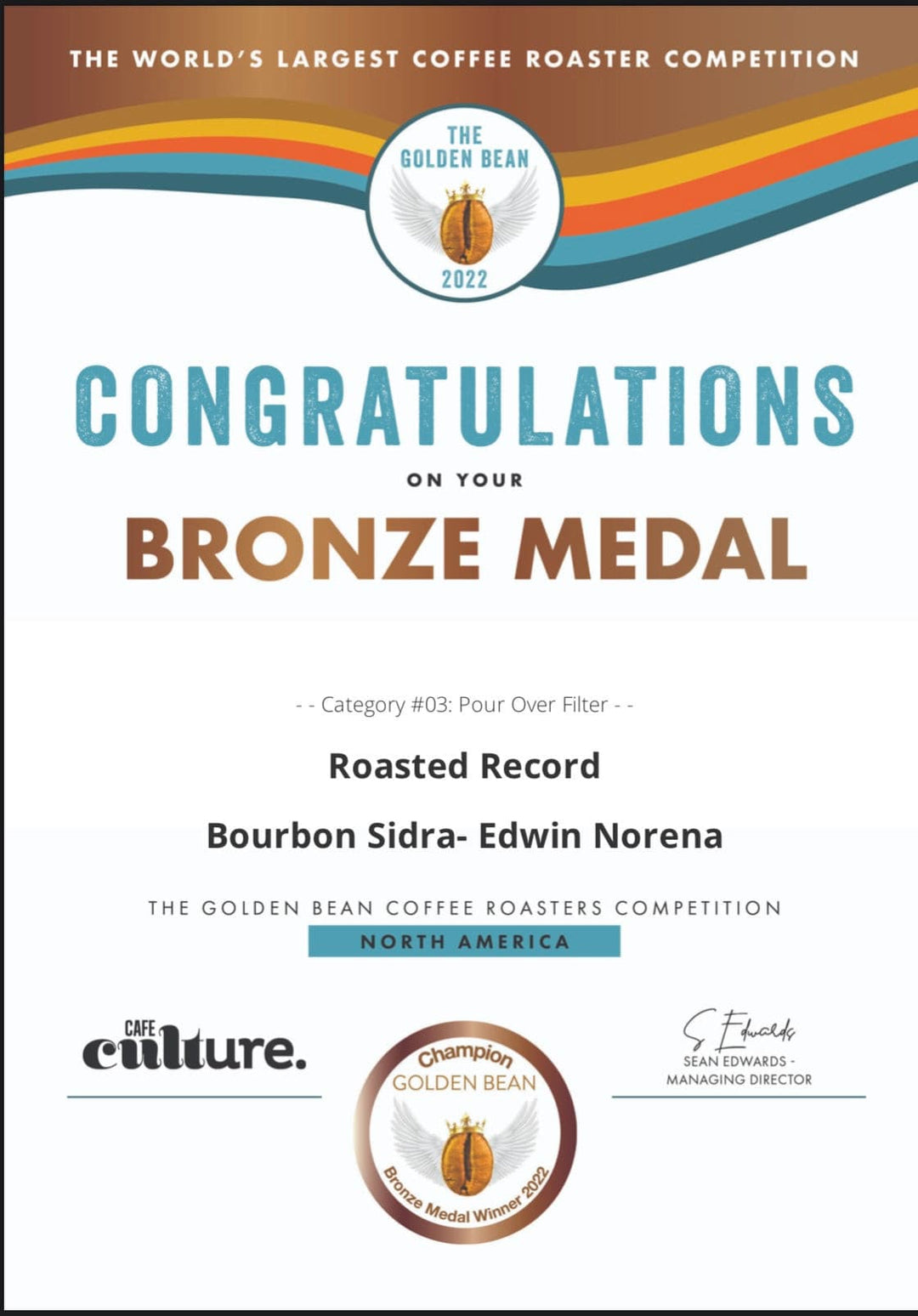 Edwin Norena- Bourbon Sidra *Competition Series* | The Roasted Record Coffee Shop & Roaster - Stuart Florida.